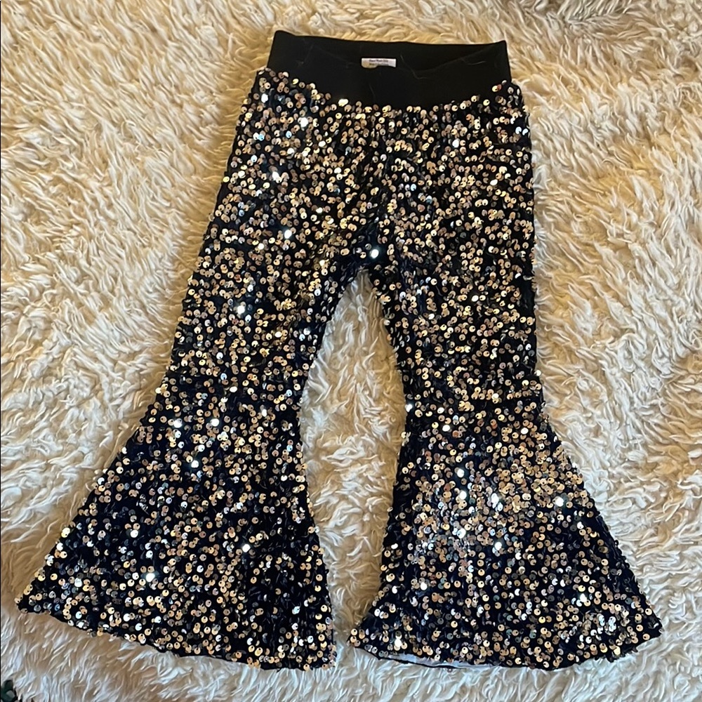 Sequin Flare Kids Bottoms - Black and Black Sequins 2T girls